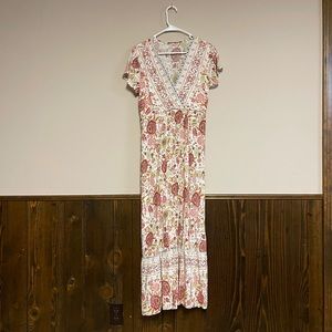 Pink floral v neck maxi dress